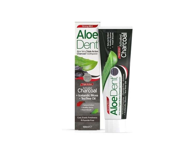 Aloe Dent Charcoal Toothpaste Fluoride Free Natural Action Vegan Cruelty Free SLS Free Whitening Healthy Gums 100ml