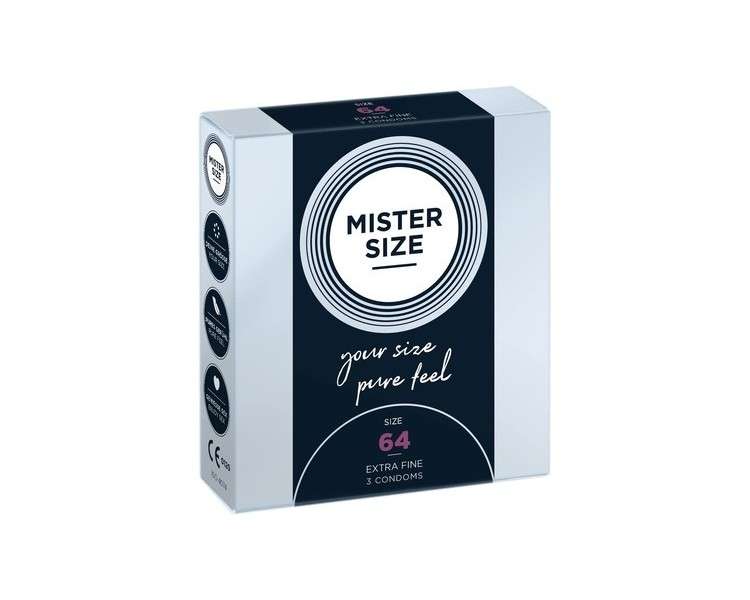 Mister Size 64mm Ultra-Sensitive Condoms for Men Extra Thin Extra Fine Extra Lube Made from 100% Natural Rubber Latex in Your Size XXL Real Feel Pack of 3 64mm