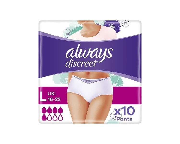 Always Discreet Incontinence Pants Large Normal x 10 Pants Size 16-22 