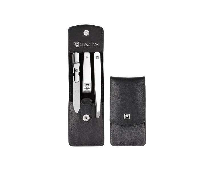 ZWILLING Classic INOX Manicure and Pedicure Set with Genuine Leather Case and Snap Closure - Includes Nail Clippers 3 Pieces