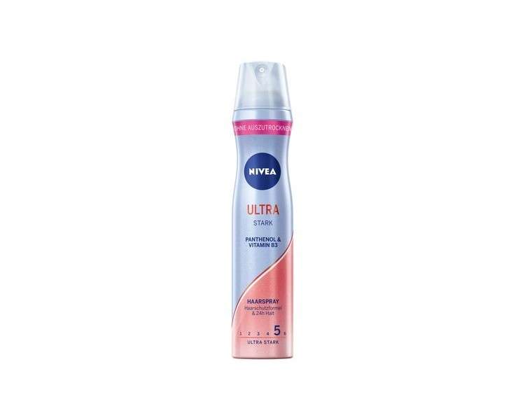 NIVEA Ultra Strong Hair Spray 250ml with Panthenol and Vitamin B3 - 24 Hour Hold