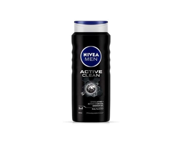 Nivea Men Active Clean Shower Gel for Body, Face and Hair 500ml