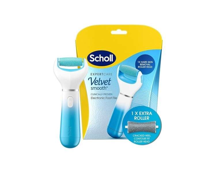 Scholl Velvet Smooth Electric Foot File Pedicure Hard Skin Remover with Extra Cracked Heel Roller Refill Blue 1 Count