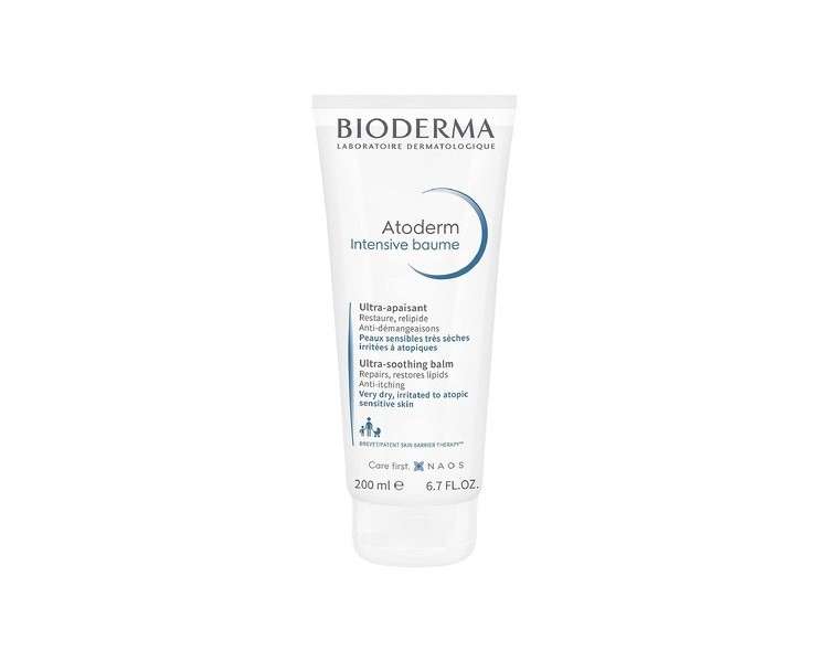 Bioderma Atoderm Intensive Balm Ultra Soothing Emollient Cream for Very Dry Itchy Eczema-Prone Skin with Ceramides and Glycerin 200ml