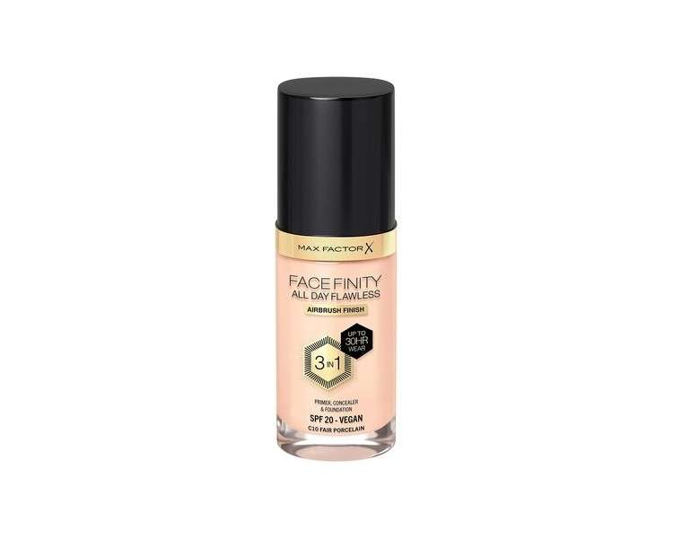 Max Factor Facefinity 3-in-1 All Day Flawless Liquid Foundation SPF 20 10 Fair Porcelain 30ml