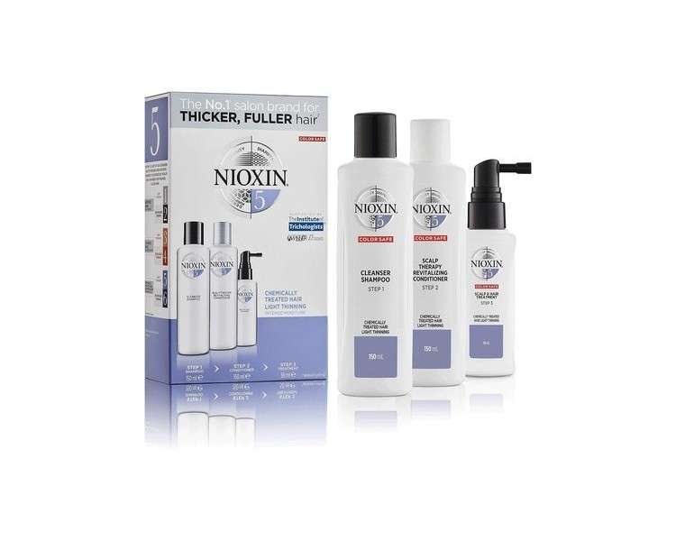 Nioxin 3-Part System 5 Chemically Treated Hair with Light Thinning Hair Treatment Scalp Therapy Hair Thickening Treatment Trial Kit