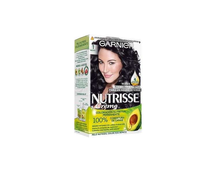 Garnier Nutrisse Creme Permanent Hair Color 1 Black with Four Oils Nutritive Mask 0.28kg