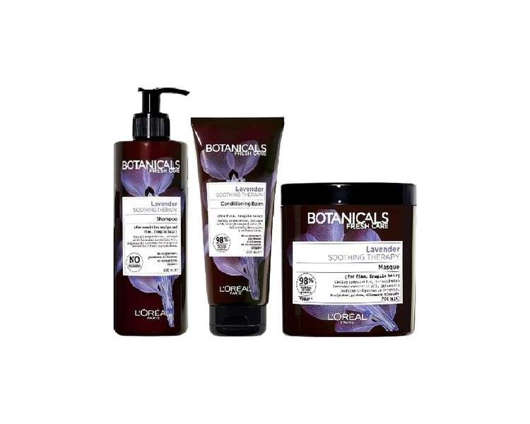 L'Oréal Paris Botanicals Soothing Therapy Lavender Shampoo 400ml, Lavender Conditioning Balm 200ml, Lavender Hair Masque 200ml