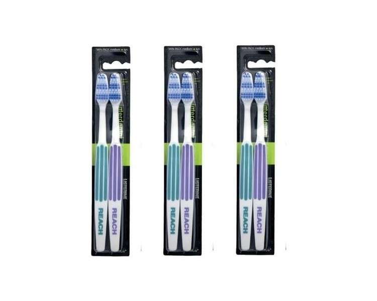 REACH Essential Care Interdental Medium Toothbrush Full Head Hard Bristle Manual Toothbrushes Variety Colors