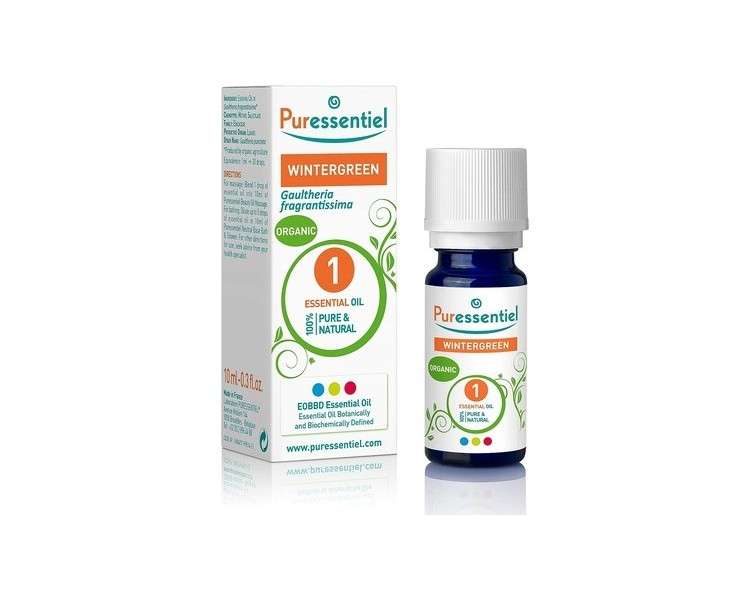 Puressentiel Organic Wintergreen Essential Oil 10ml - 100% Pure & Natural Vegan Aromatherapy Bath Warm & Woody Scented Oil