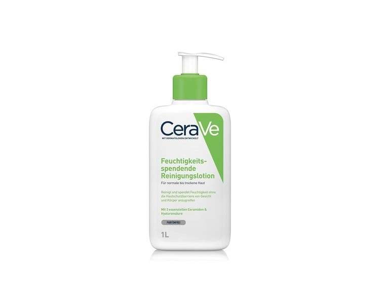 CeraVe Moisturizing Cleansing Lotion for Face and Body Normal to Dry Skin with Hyaluronic Acid and 3 Essential Ceramides 1L Almond