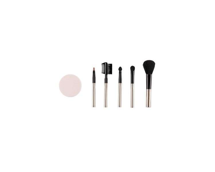 QVS Cosmetic Brush Set Makeup Brushes 6 Pieces - Rouge Brush, Eyeshadow Applicator, Eyeshadow Brush, Lip Brush, Makeup Sponge, Eyebrow Comb, and Mascara Brush