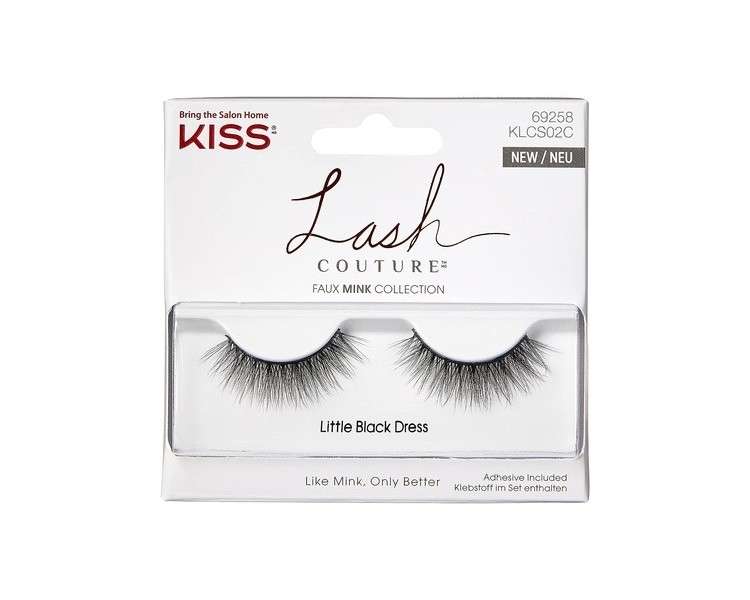 KISS Lash Couture Faux Mink Collection False Lashes Little Black Dress Ultrafine Tapered Synthetic Fake Lashes with Lash Glue Black 2 Count