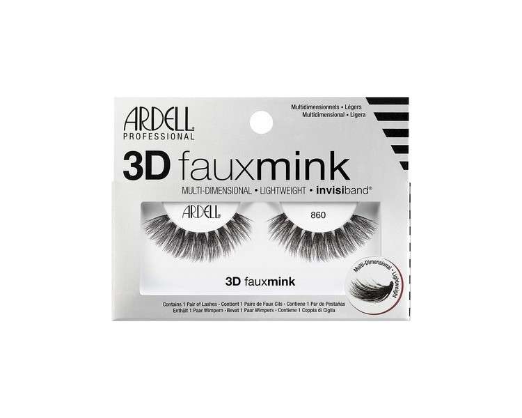 Ardell 3D Faux Mink Style 860 Synthetic False Eyelashes for Accentuated Eyes and More Volume - Glue-On Strip Lashes, Natural Vegan Fake Lashes, Ultra-Lightweight and Reusable