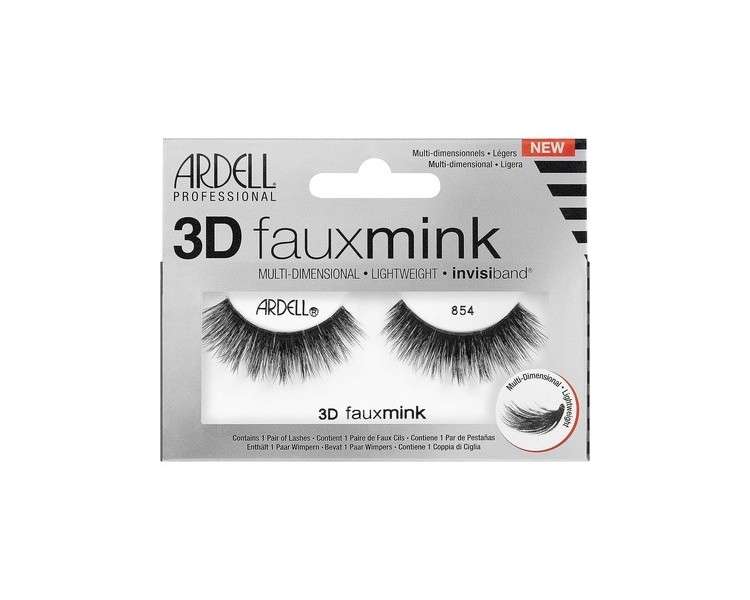 ARDELL Professional 3D Faux Mink Synthetic Vegan Eyelashes Style 854 - Black, Ultra-Lightweight, Flexible and Reusable - 1 Pair