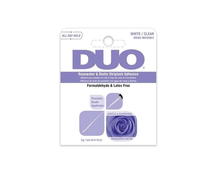 Ardell DUO QUICK-SET Striplash Adhesive in White/Clear Biotin & Rosewater-Infused False Eyelashes Glue Precision Fake Lashes Applicator Water-Resistant & Long-Lasting Makeup Gifts for Women