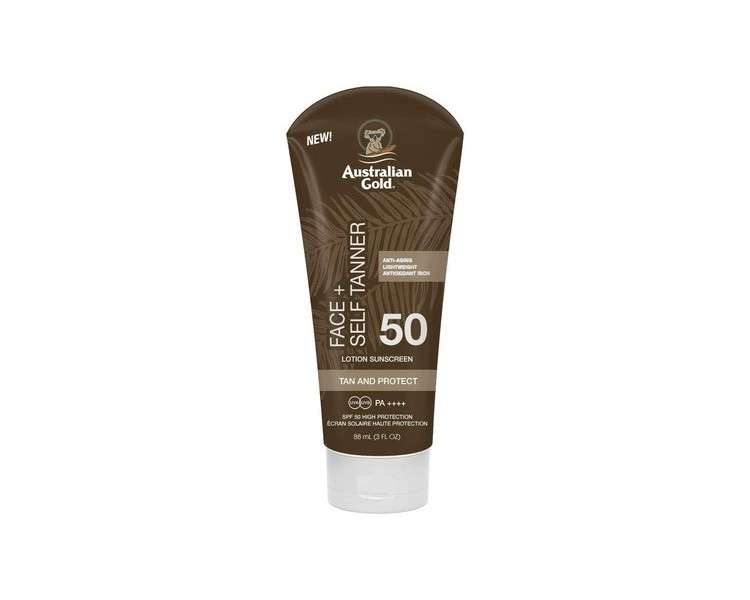Australian Gold Sunscreen and Self Tanner for Face SPF 50 88ml Brown