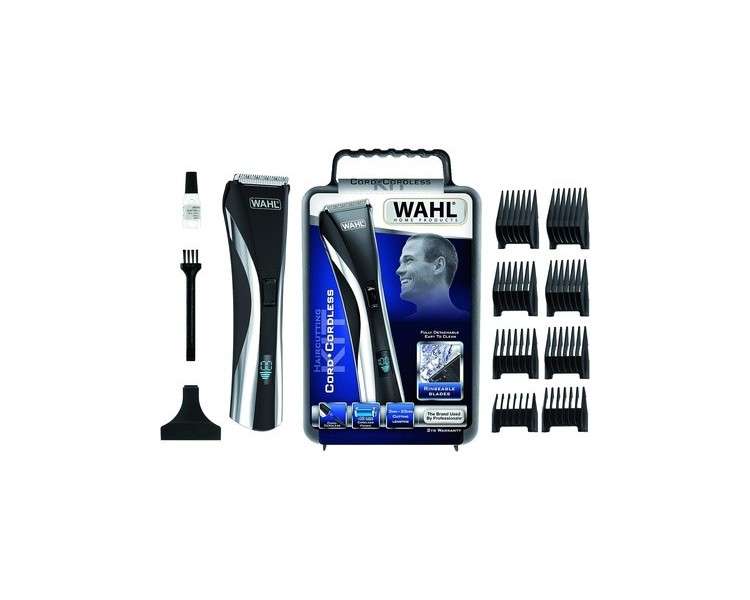 WAHL Hybrid Clipper LCD Display Haircutting Kit for Men with Accessories 8 Attachment Combs Blade Guard Charger Storage Case Blade Oil Cleaning Brush