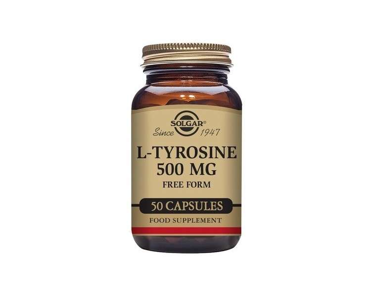 Solgar L-Tyrosine 500mg Amino Acid Blood and Nervous System Tissues Vegan 50 Vegetable Capsules