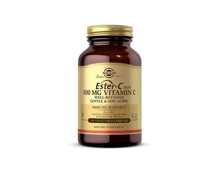 Solgar Ester-C Plus 500mg Vitamin C Supports Healthy Immune System Highly Absorbable Antioxidant 100 Vegetable Capsules