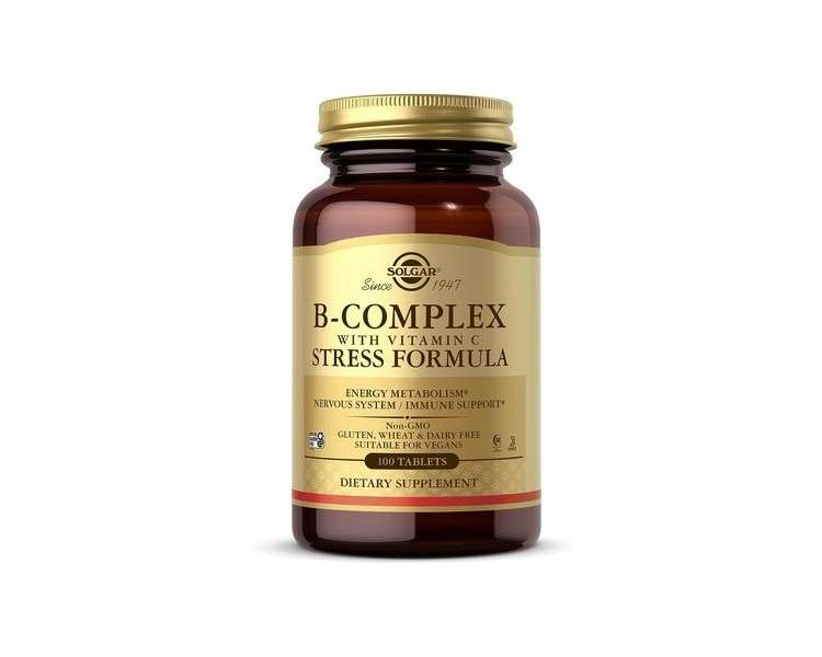 Solgar Vitamin B-Complex with Vitamin C Tablets High Strength Energy Immune and Nervous System Support 100 Tablets