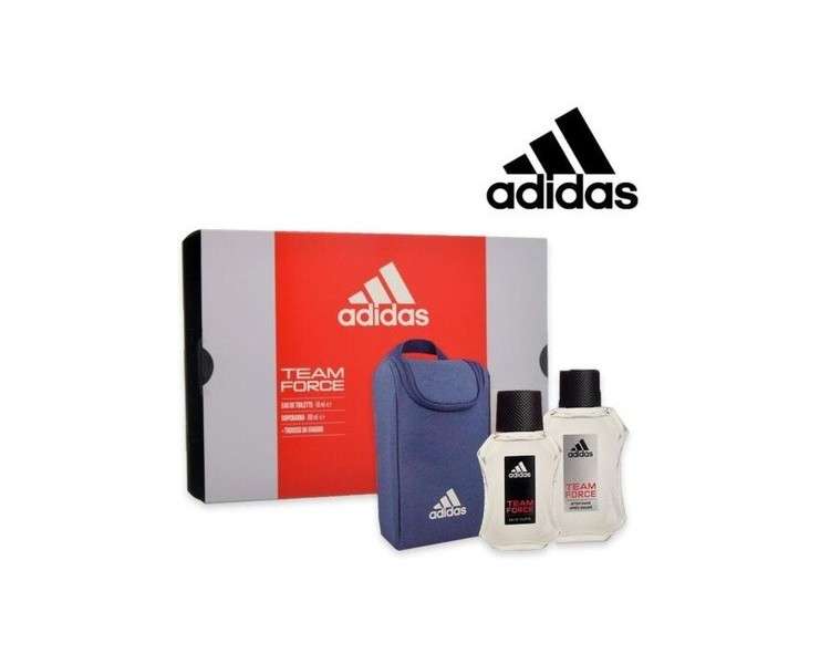 Adidas Team Force Eau De Toilette 50ml Men's Cologne with Aftershave 100ml and Pouch