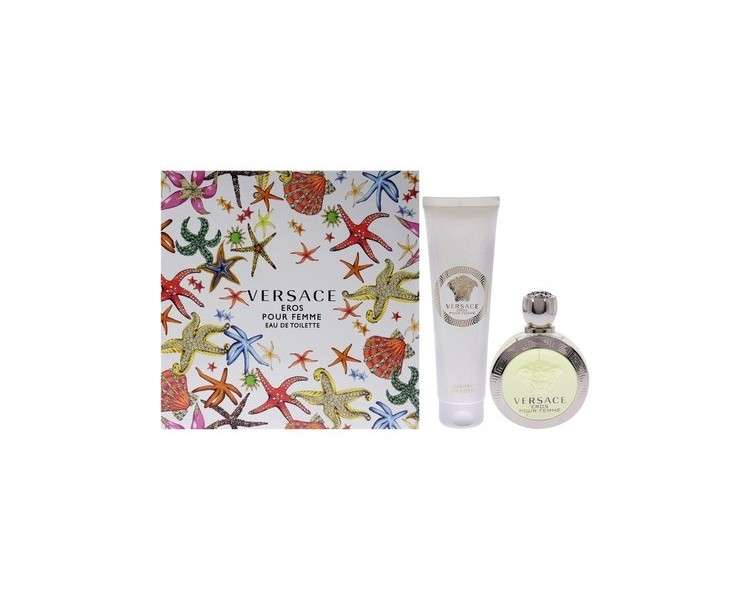 Versace Eros Pour Femme For Women 2 Pc Gift Set 3.4oz EDT Spray, 5oz Luxury Body Lotion