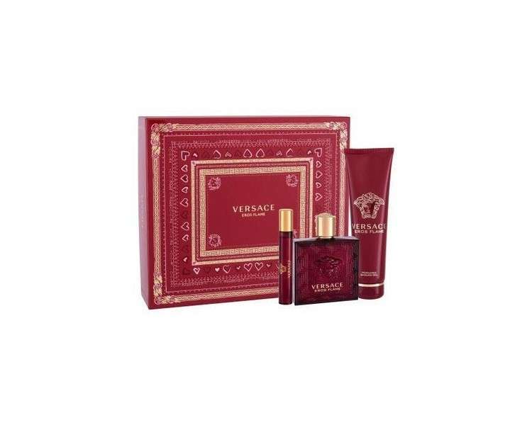 VERSACE Eros Flame 3 Piece Gift Set 3.4oz EDT Spray 5oz S/G 0.33oz EDT