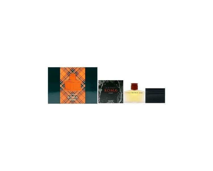 Laura Biagiotti Roma Uomo Gift Set EDT Spray and Card Holder Cologne for Men Woody Citrus Fragrance Long-Lasting Scent