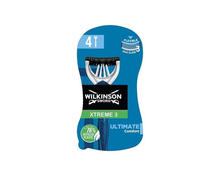 Wilkinson Sword Xtreme 3 For Men Ultimate Comfort with Aloe Vera Disposable Razors 4 Count