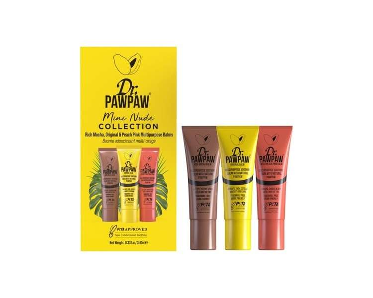 Dr.PAWPAW Mini Nude Lip Balm Gift Collection Rich Mocha Original and Peach Pink Tinted Multipurpose Balm 10ml - Pack of 3