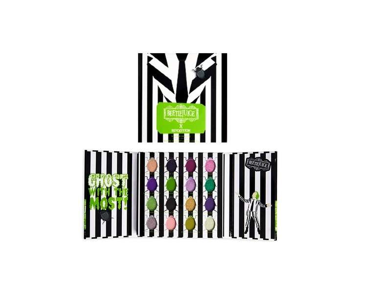 Revolution Beetlejuice Eyeshadow Palette It's Showtime Spooky Horror Makeup Green Purple Black Gold Matte Metallic