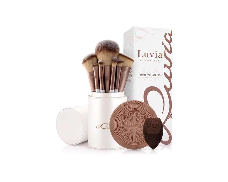 Luvia Prime Vegan Pro Makeup Brush Set 12 Brushes with Storage, Blender Sponge, and Cleaning Mat - Pearl & Coffee