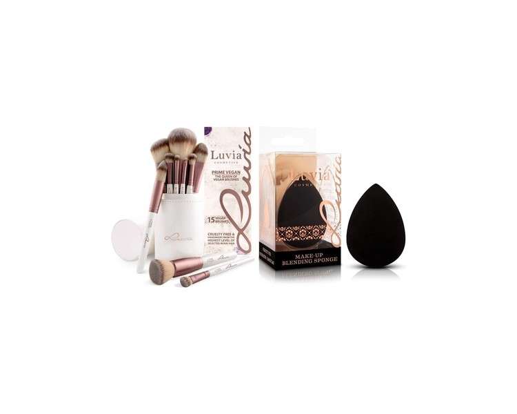 Luvia Makeup Brush Set and Beauty Blender Sponge - Extra Soft Blending Sponge in Timeless Black - Prime Vegan