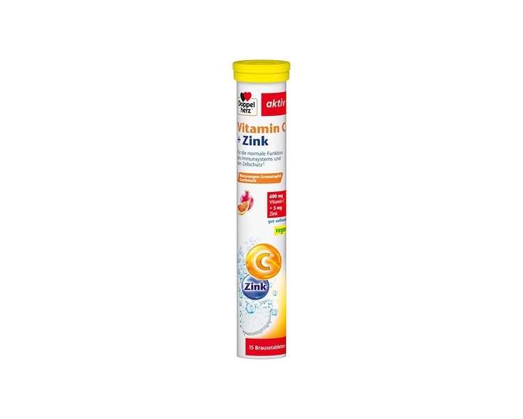 Doppelherz Vitamin C + Zinc for Normal Immune Function and Cell Protection - 15 Effervescent Tablets Blood Orange Pomegranate Flavor