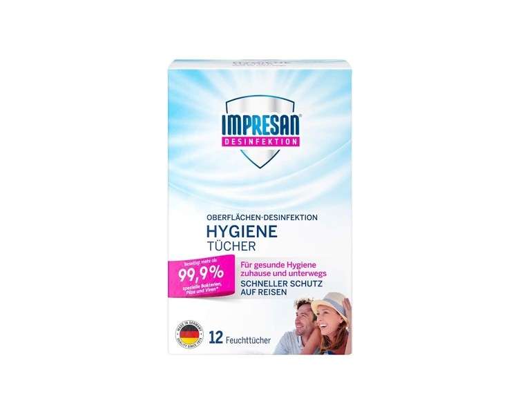 Impresan Hygiene Wipes Surface Disinfectant Wet Wipes 12 Pieces