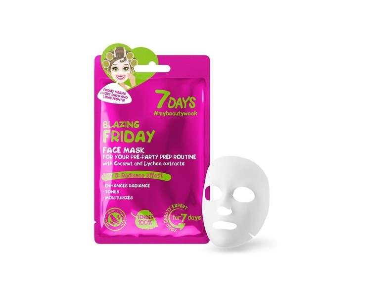 7DAYS Face Mask Beauty Firming Hydrating Sheet Mask with Collagen Shea Butter Hyaluronic Acid and Coconut Water Acne Treatment Brightening Anti-Aging Anti-Fatigue 33g - Friday