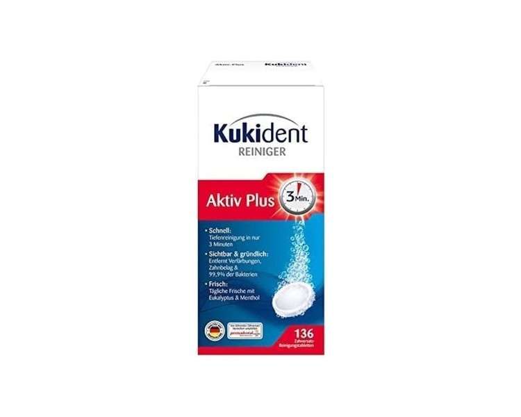 Kukident Active Plus Cleaning Tablets for Dentures and Dental Prostheses 136 Tablets