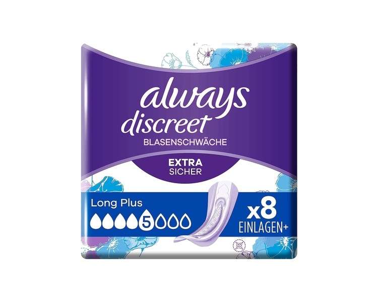 Always Discreet Incontinence Pads Long Plus 8 Pads for Women