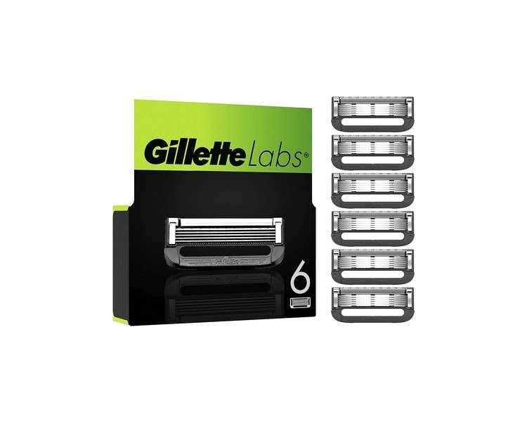 Gillette Labs Razor Blades 6 Replacement Blades for Gillette Labs Men's Wet Razor with Cleaning Element and Heated Razor