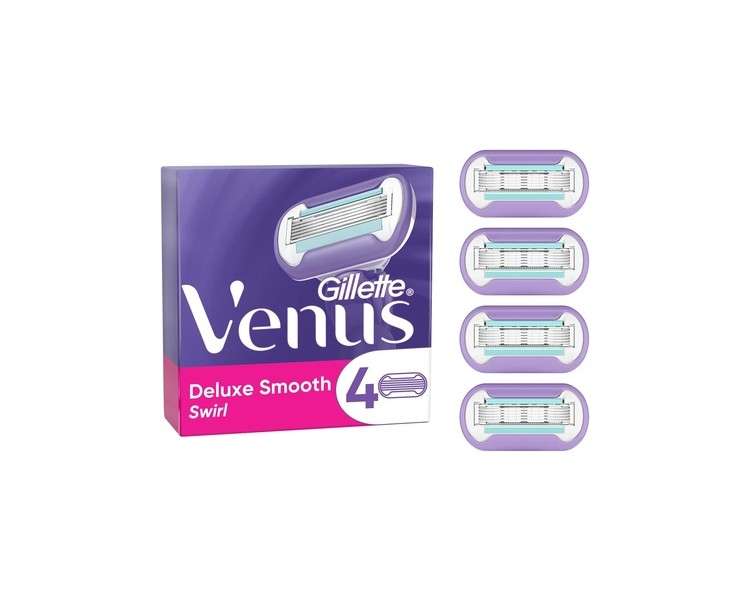 Gillette Venus Deluxe Smooth Swirl Women's Razor Blades 4 Replacement Blades with 5-Blade Technology