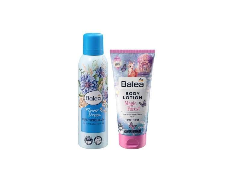Balea Body Care Set: Gentle Shower Foam Flower Dream with Cornflower Extract 200ml + Body Lotion Magic Forest with Shea Butter 200ml