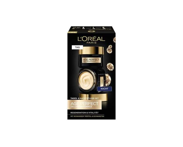 L'Oréal Paris Face Care Set Anti-Aging Day and Night Cream for Cell Regeneration with Antioxidant Formula and Vitamin E Age Perfect Cell Renaissance 2 x 50ml Regeneration & Vitality Day & Night Cream