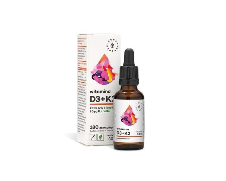 Aura Herbals Vitamin D3 2000IU + K2mk7 30ml Drops