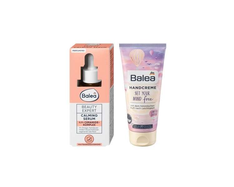 Balea Beauty Expert Calming Serum with Ceramides 30ml + Hand Cream Set Your Mind Free with Heavenly Light Scent 100ml