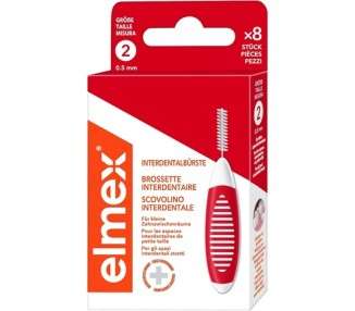 Elmex Interdental Brush Red Size 2 0.50mm Pack of 8 Brushes for Cleaning Small Spaces Red/White 8 count