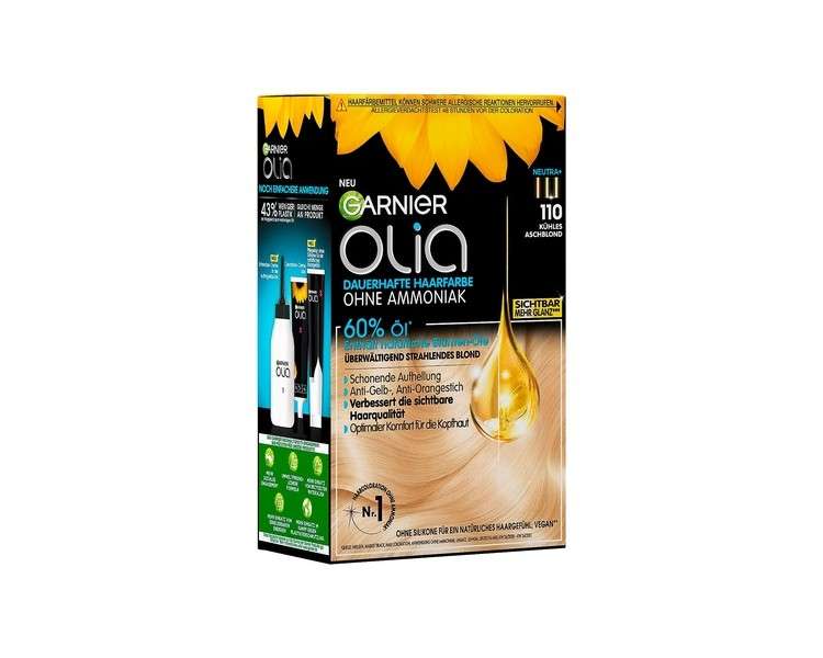 Garnier Olia 110 Cool Ash Blonde Permanent Hair Colour without Ammonia with Nourishing Natural Oils