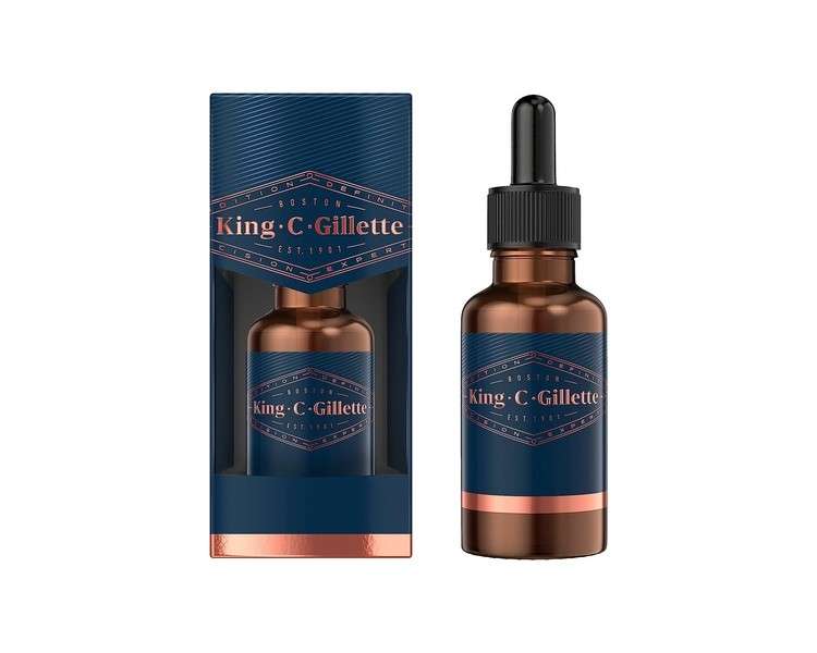 King C. Gillette Beard & Face Care Beard Oil 30ml with Plant-based Argan Oil, Jojoba Oil, Avocado Oil, Macadamia Seed Oil and Almond Oil