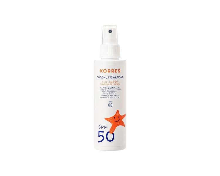 KORRES Coconut & Almond SPF 50 Sun Spray for Children with Shea Butter & Sweet Almond Oil OMC & Octocrylene-Free Suitable for Sensitive Skin 150ml