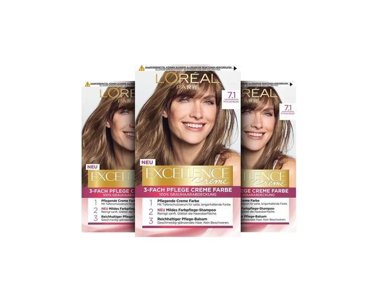 L'Oréal Paris Excellence Cream Permanent Hair Colour 7.1 Medium Ash Blonde 268g